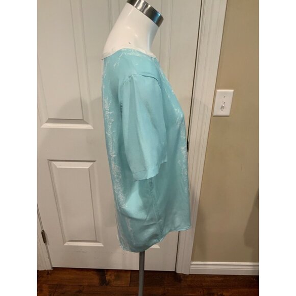 Equipment Femme Blue & White Splatter Short Sleeve Silk Top, Size S - Picture 2 of 5
